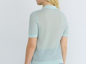Джемпер поло из ажурной пряжи, Зеленый