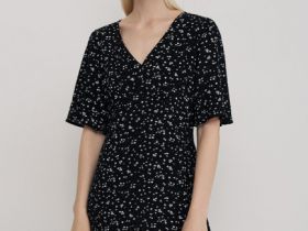 Мини-платье с принтом и рюшами, Черный