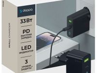 Сетевое зарядное устройство Deppa USB-C + USB-A, PD, 33Вт черный