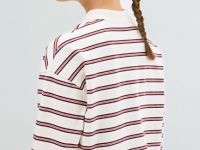 Лонгслив в полоску с воротником поло, Фиолетовый