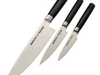 Набор из 3-х кухонных ножей Samura Mo-V в подарочной коробке  "Поварская тройка", сталь AUS-8, рукоять G10