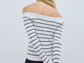 Лонгслив в полоску с открытыми плечами, Белый