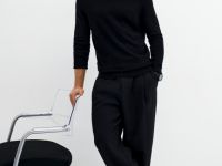 Базовый вязаный джемпер с воротником, Черный