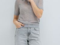 Джемпер структурной вязки с воротником-поло, Серый