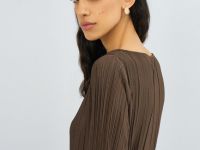 Трикотажное платье с ремнём, Коричневый