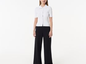 Женский лёгкий свитер Lacoste с коротким рукавом и воротником-поло