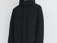 Удлинённая утеплённая куртка с капюшоном, Черный