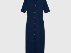 Вязаное платье с V-вырезом, Синий