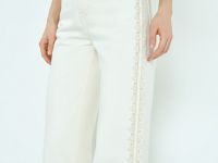 Широкие джинсы с вышивкой, Бежевый