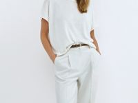 Зауженные брюки с поясом, Бежевый