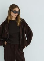 Толстовка с капюшоном на молнии из модала, Коричневый