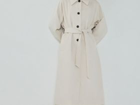 Однобортный длинный плащ, Бежевый