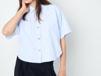 Голубая укороченная рубашка с коротким рукавом Глория Джинс