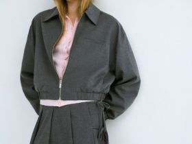 Укороченный жакет на молнии для девочек, Серый