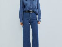 Широкие джинсы с высокой посадкой, Синий