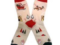 Носки Рождество и Новый год "Сани в небе" р-р 39-43 (бежевый/розовый/красный)