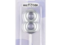 Свеча для торта с держателем MESHU "Цифра 8", 6 см, серебряная, блистер