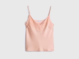 Сатиновый топ с кружевом, Оранжевый