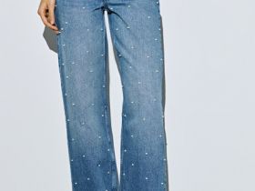 Прямые джинсы с жемчужинами, Голубой