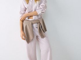 Пижамная рубашка в полоску, Бежевый