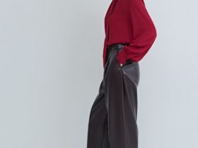 Брюки О-силуэта из искусственной кожи, Фиолетовый