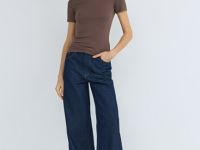 Приталенная футболка в рубчик, Коричневый