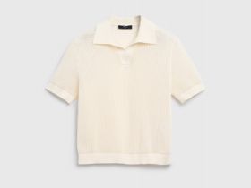 Джемпер поло из ажурной пряжи, Бежевый