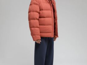 Пуховик с воротником-стойкой и капюшоном