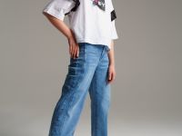 Брюки текстильные джинсовые для девочек