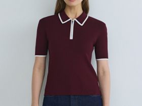 Джемпер с воротником поло на молнии, Фиолетовый