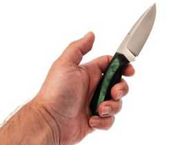 Нож Pocket Wolf Мини Тактик, сталь AUS10Co, рукоять G10, черный с зеленой вставкой, кожаные ножны