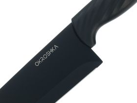 Кухонный нож сантоку Okroshka Крутон 18.7 см, нержавеющая сталь, рукоять пластик, черный
