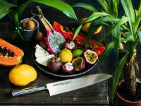 Поварской кухонный шеф-нож Samura Bamboo 24 см, сталь Aus 8, рукоять нержавеющая сталь