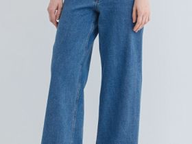 Укороченные широкие джинсы, Синий