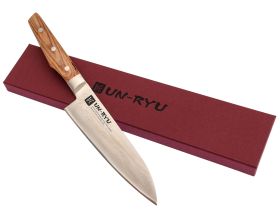 Кухонный нож шеф Shimomura Сантоку 170 мм, сталь VG-10 Damascus, рукоять дерево