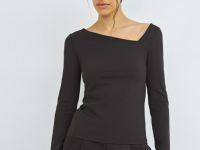 Лонгслив с асимметричным вырезом, Коричневый