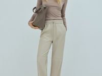 Брюки из искусственной кожи, Бежевый