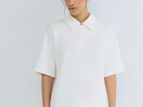 Поло с воротником на молнии, Бежевый