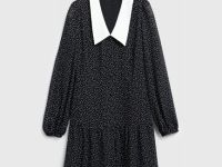 Платье мини из шифона в горошек, Черный