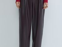 Брюки О-силуэта из искусственной кожи, Фиолетовый