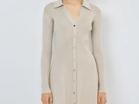 Вязаное платье мини, Бежевый