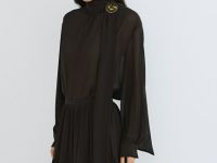 Шифоновая блузка с шарфом, Коричневый