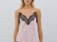 Сатиновый топ с кружевом, Розовый
