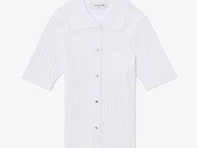 Женский лёгкий свитер Lacoste с коротким рукавом и воротником-поло