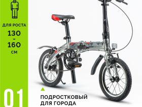 Складной велосипед Stels Pilot 360 14 V010, год 2025, цвет Серый-Зеленый