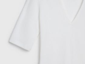 Футболка в рубчик с V-образной горловиной, Белый