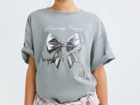 Футболка с AR-принтом для девочек, Серый