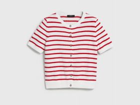 Кардиган в полоску с коротким рукавом, Красный