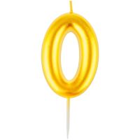 Свеча для торта с держателем MESHU "Цифра 0", 6 см, золотая, блистер