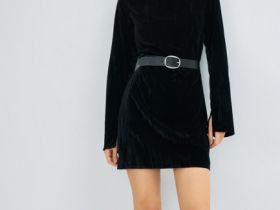 Платье мини из жатого бархата, Черный